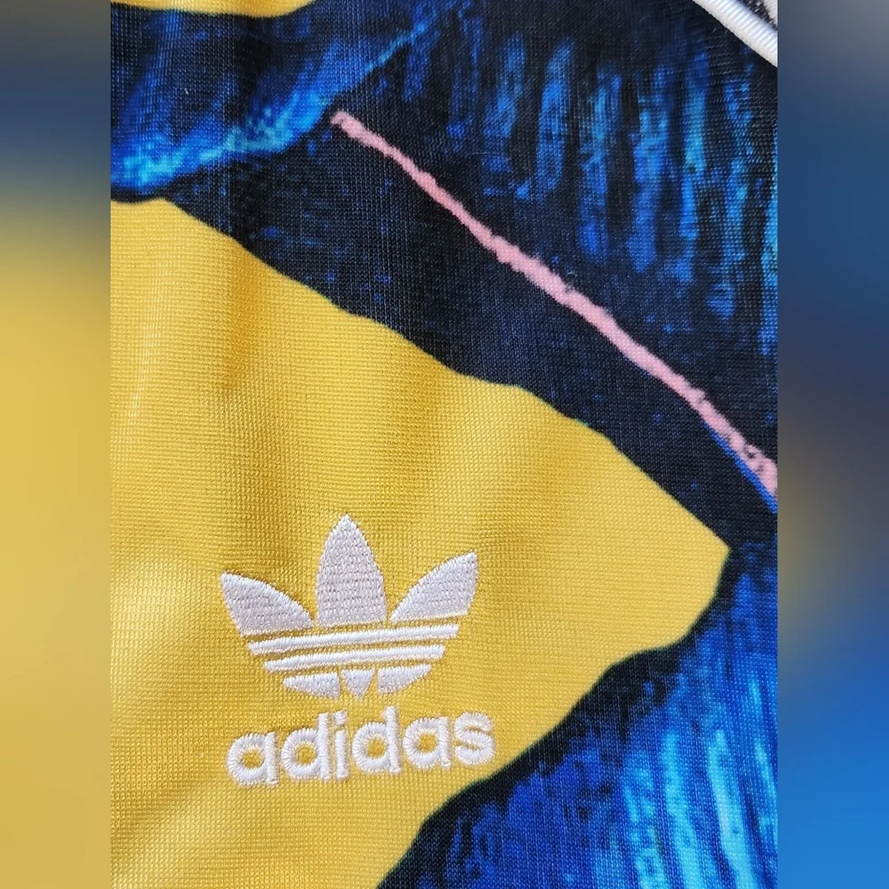 ADIDAS× Farm RIO Banana Leaf Yellow Royal Blue Zips Sporty Baseball Track Jacket - Picture 12 of 16